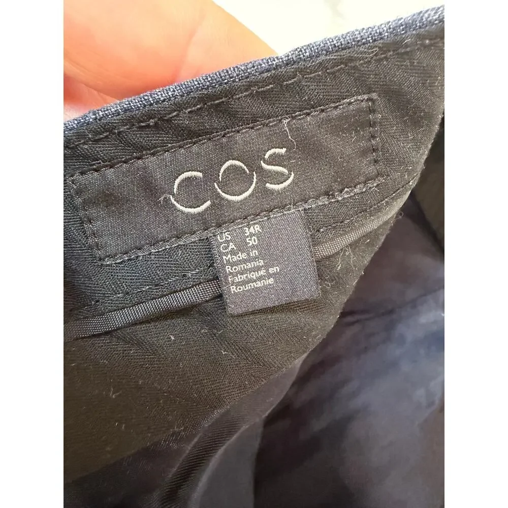 COS 100% linen straight leg cropped ankle pant navy EU 34 US 4 lined